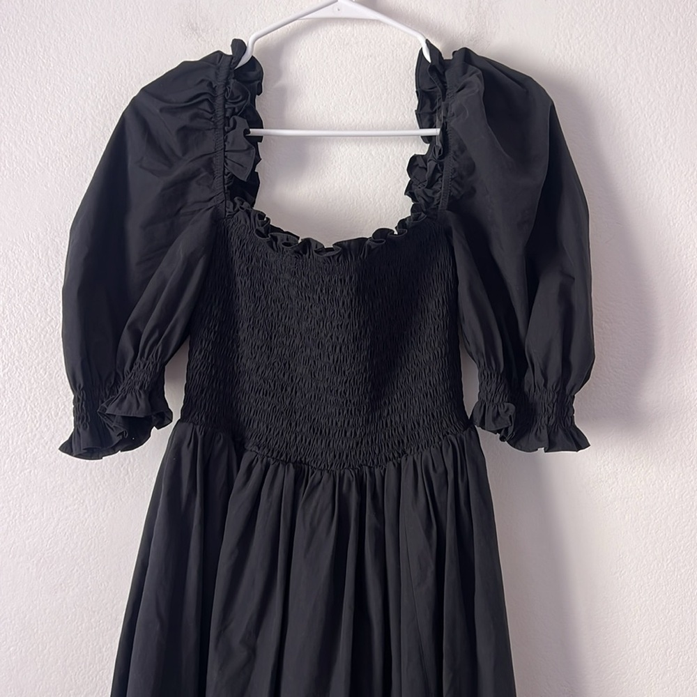 House of CB Silvana Black Puff Sleeves Midi Length SunDress Size Medium - Picture 5 of 14